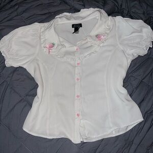 Chic White Blouse with Pink Strawberry Accents